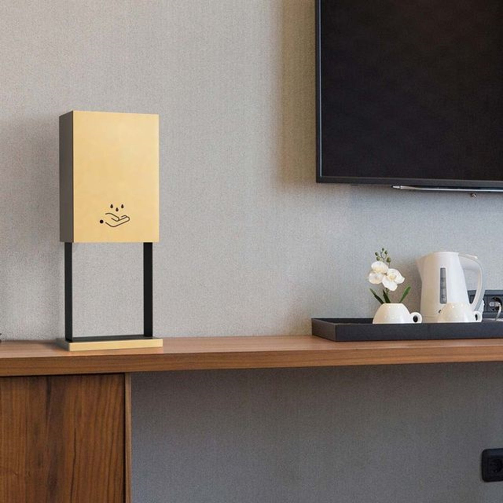 Nova California Luxe 21in Tabletop Touchless Hand Sanitizer Dispenser | Contemporary Steel Brushed Brass | Commercial Countertop & | Model 7010563BB