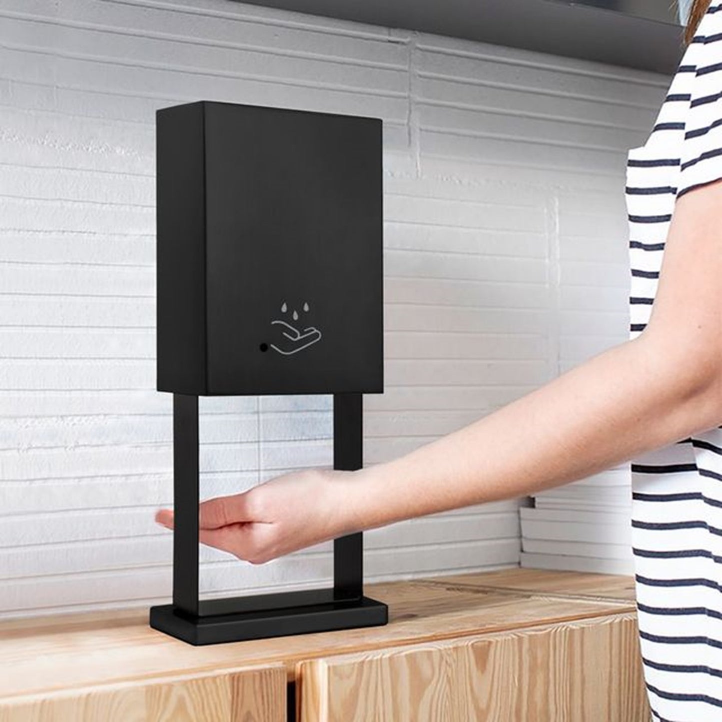 Nova California Luxe Touchless Hand Sanitizer Dispenser | Contemporary Matte Black Steel | Entryway & Office | 8.5 x 5.5 x 21 in | Model 7010563MB