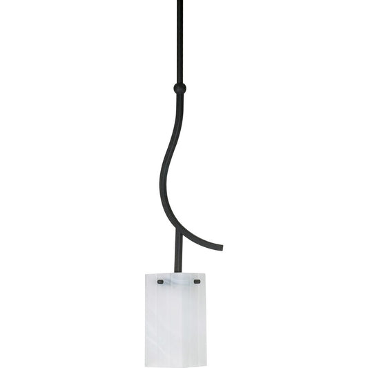 Nuvo Cubica 7in 1-Light Mini Pendant | Geometric Textured Black and Alabaster Swirl Glass | Kitchen Island & Dining Room | 6.5 x 6.5 x 48 in | Model 60-003