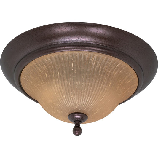 Nuvo Lighting Moulan 16in 2-Light Flush Mount | Traditional Copper Hammered Bronze and Champagne Linen Glass | Bathroom & Hallway Ceiling | Model 60-011