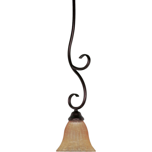 Nuvo Moulan 7in 1-Light Mini Pendant | Copper Hammered Bronze and Champagne Linen Glass | Kitchen Island & Dining Room | 6.375 x 48 in | Model 60-014