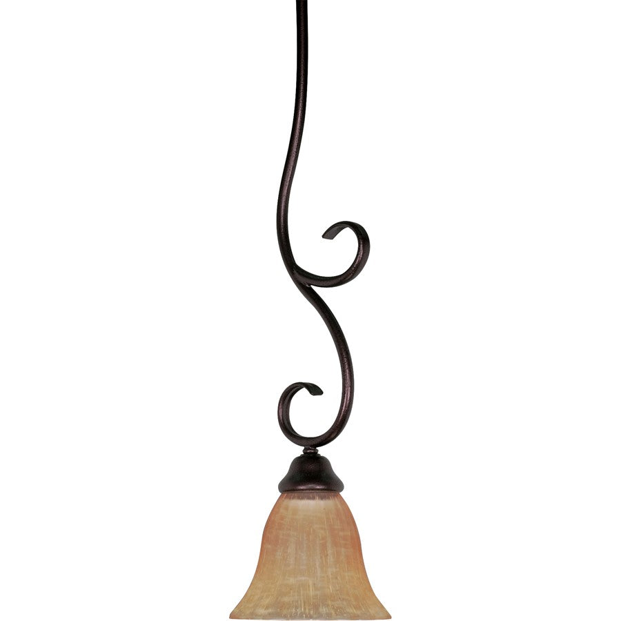 Nuvo Moulan 7in 1-Light Mini Pendant | Copper Hammered Bronze and Champagne Linen Glass | Kitchen Island & Dining Room | 6.375 x 48 in | Model 60-014