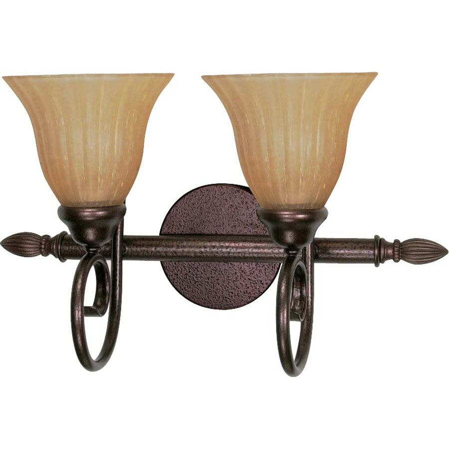 Nuvo Lighting Moulan 18in 2-Light Vanity Light | Copper Hammered Bronze and Champagne Linen Glass | Bathroom Vanity | 17.75 x 11 x 8.75 in | Model 60-016