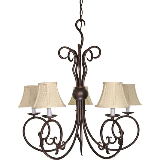 Nuvo Tapas 29in 5-Light Chandelier | Rustic Old Bronze and Linen Waffle Shade | Dining Room & Living Room | 28.5 x 30 in | Model 60-040