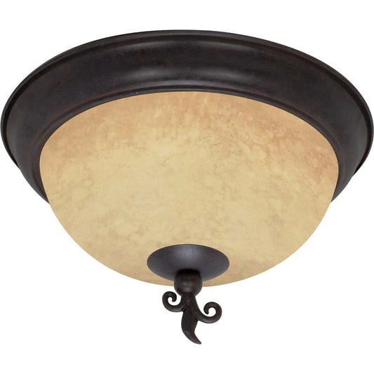Nuvo Tapas 15in 3-Light Flush Mount | Rustic Old Bronze and Tuscan Suede Glass | Hallway & Entryway Ceiling Light | 15 x 15 x 10 in | Model 60-041