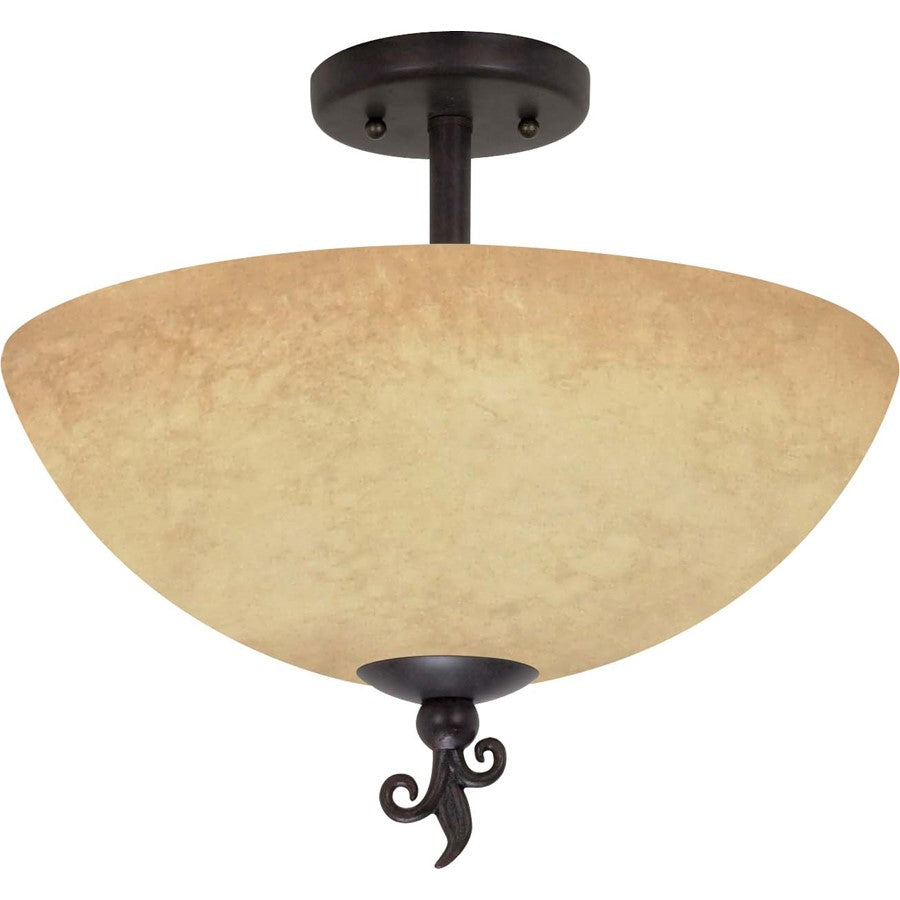 Nuvo Tapas 16in 3-Light Semi-Flush Mount | Rustic Old Bronze and Tuscan Suede Glass | Entryway & Hallway Ceiling Light | 15.75 x 15 in | Model 60-042