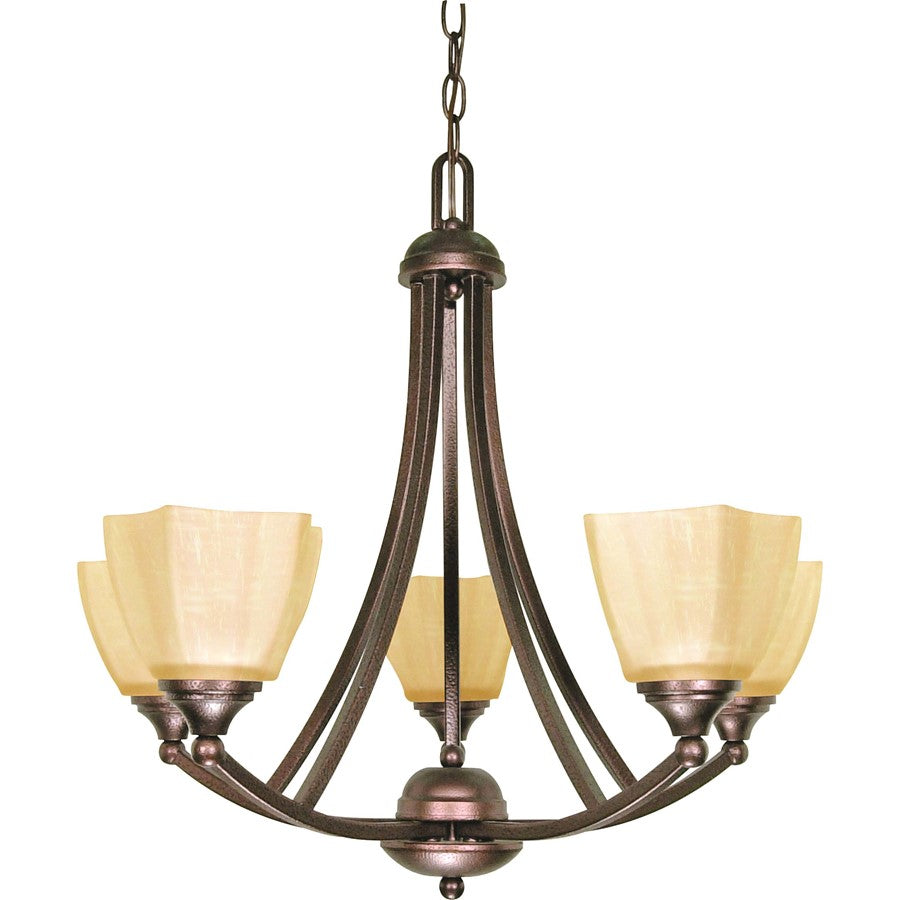 Nuvo Lighting Normandy 25in 5-Light Chandelier | Traditional Copper Bronze and Champagne Linen Glass | Dining Room & Living Room | 25 x 25 | Model 60-055