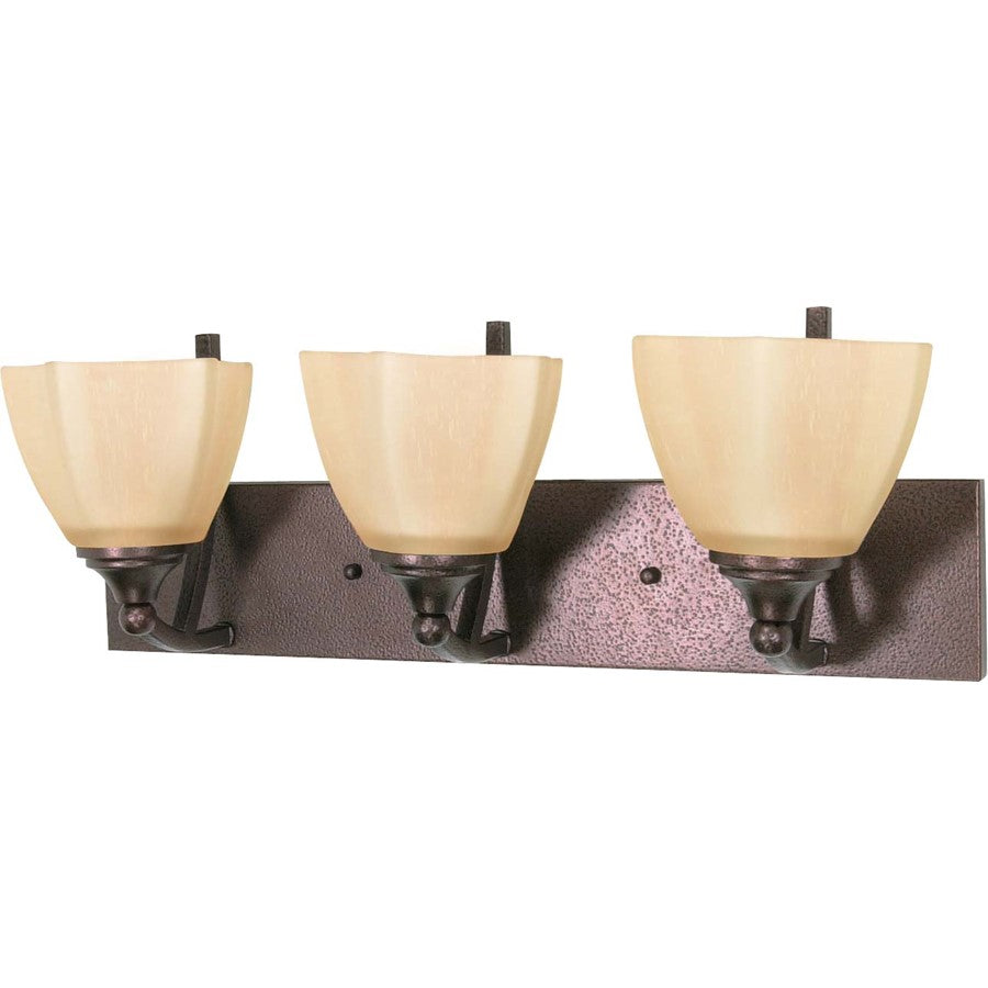 Nuvo Lighting Normandy 22in 3-Light Vanity Light | Traditional Copper Bronze and Champagne Linen Glass | Bathroom Vanity | 9 x 7 x 26 in | Model 60-061