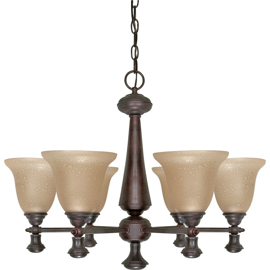 Nuvo Mericana 6-Light 26in Chandelier | Vintage Old Bronze and Amber Water Glass | Dining Room & Living Room | 25.25 x 25.25 x 19.5 in | Model 60-100