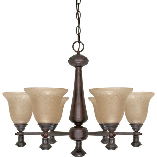 Nuvo Mericana 6-Light 26in Chandelier | Vintage Old Bronze and Amber Water Glass | Dining Room & Living Room | 25.25 x 25.25 x 19.5 in | Model 60-100