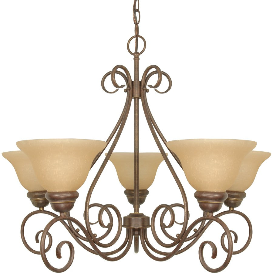 Nuvo Lighting Castillo 28in 5-Light Chandelier | Sonoma Bronze and Champagne Linen Glass | Dining Room & Living Room | 28 x 28 x 21 in | Model 60-1023