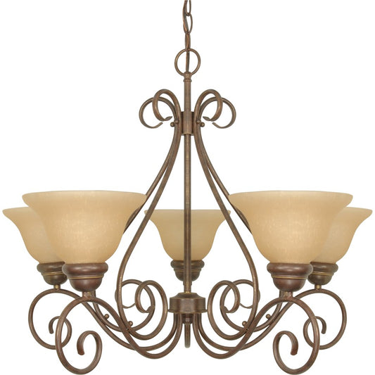 Nuvo Lighting Castillo 28in 5-Light Chandelier | Sonoma Bronze and Champagne Linen Glass | Dining Room & Living Room | 28 x 28 x 21 in | Model 60-1023