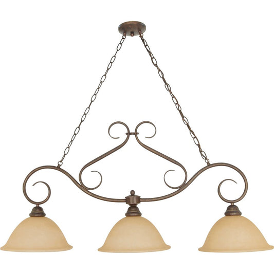 Nuvo Lighting Castillo 44in 3-Light Chandelier | Sonoma Bronze and Champagne Linen Glass | Dining Room & Living Room | 18 x 10 x 38 in | Model 60-1025