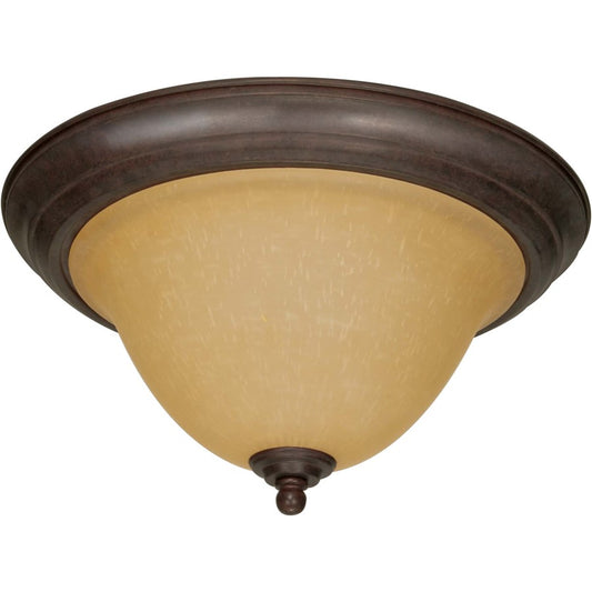 Nuvo Lighting Castillo 16in 2-Light Flush Mount | Transitional Sonoma Bronze and Champagne Linen Glass | Entryway & Hallway | 15.25 x 8 in | Model 60-1026