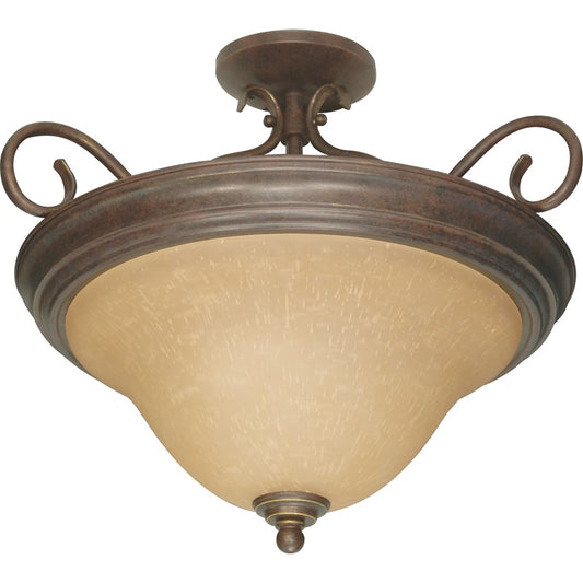 Nuvo Lighting Castillo 19in 3-Light Semi-Flush | Transitional Sonoma Bronze and Champagne Linen Glass | Entryway & Hallway | 18.5 x 15.5 in | Model 60-1027