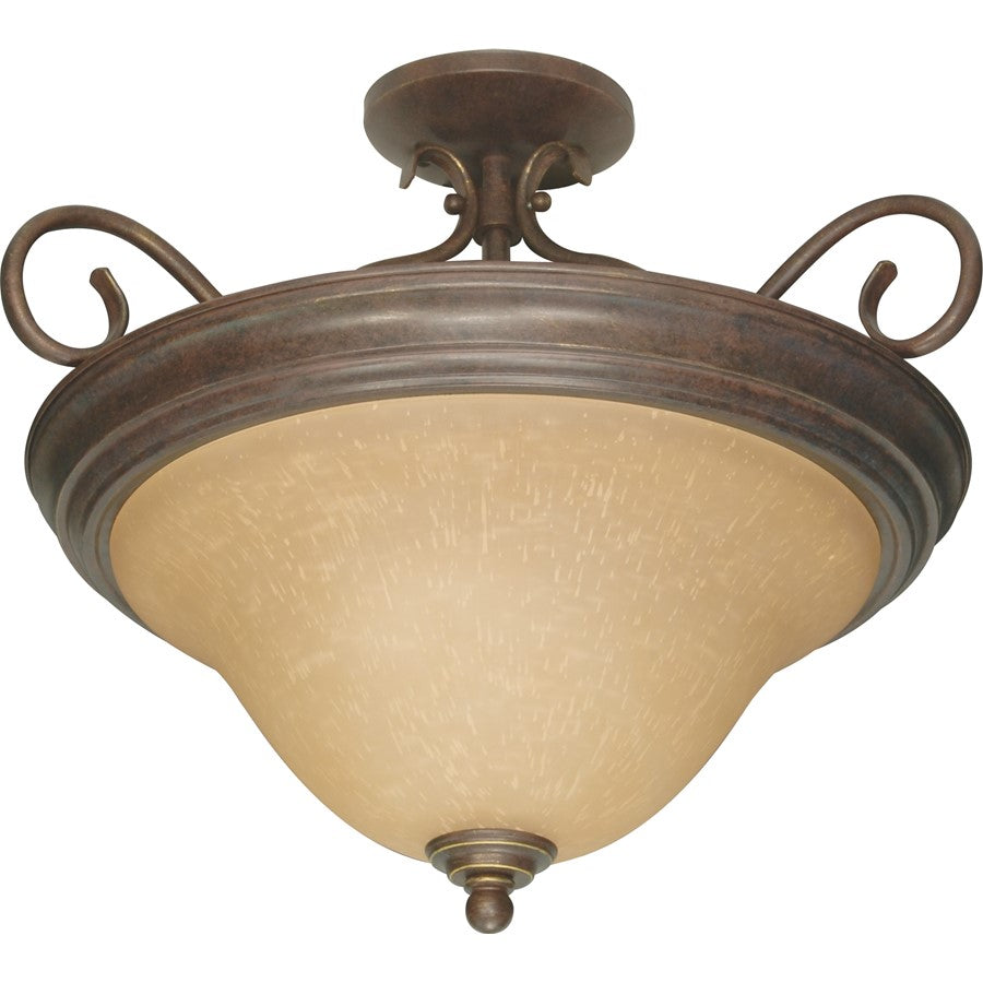 Nuvo Lighting Castillo 19in 3-Light Semi-Flush | Transitional Sonoma Bronze and Champagne Linen Glass | Entryway & Hallway | 18.5 x 15.5 in | Model 60-1027