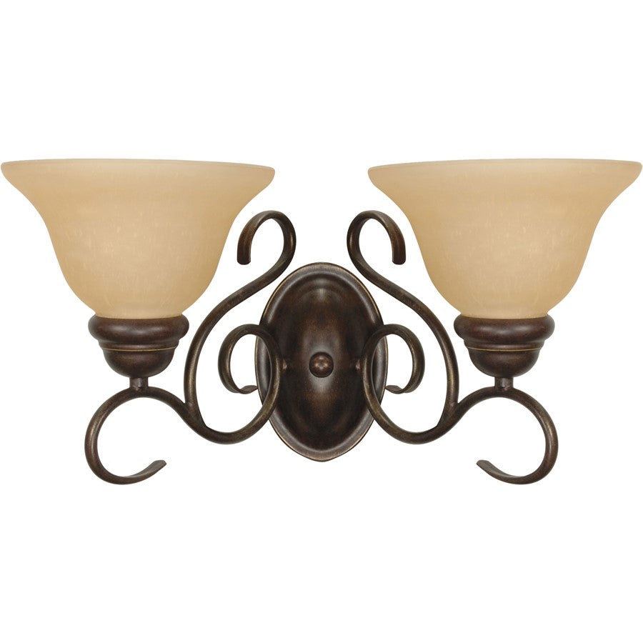 Nuvo Lighting Castillo 18in 2-Light Bathroom Vanity Light | Transitional Sonoma Bronze and Champagne Linen Glass | Bathroom Vanity & | Model 60-1031