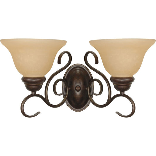 Nuvo Lighting Castillo 18in 2-Light Bathroom Vanity Light | Transitional Sonoma Bronze and Champagne Linen Glass | Bathroom Vanity & | Model 60-1031