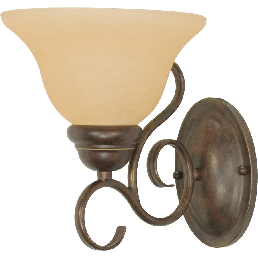 Nuvo Lighting Castillo 1-Light 8in Wall Sconce | Transitional Sonoma Bronze and Champagne Linen Glass | Bathroom Vanity & Hallway | 7.25 x | Model 60-1032