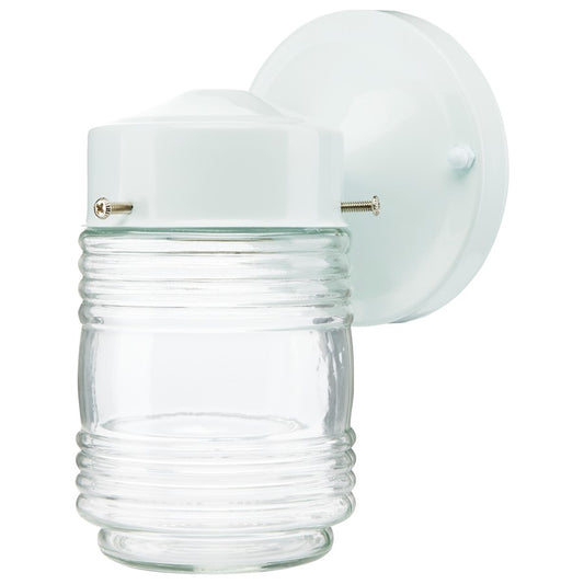 Nuvo Lighting 60-112 1-Light Outdoor Wall Sconce | Traditional White Steel and Clear Ribbed Glass | Covered Patio & Entryway | 5.5 x 4 x | Model 60-112