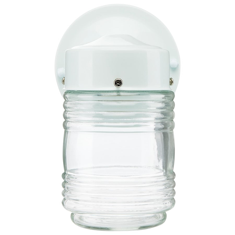 Nuvo Lighting 60-112 1-Light Outdoor Wall Sconce | Traditional White Steel and Clear Ribbed Glass | Covered Patio & Entryway | 5.5 x 4 x | Model 60-112