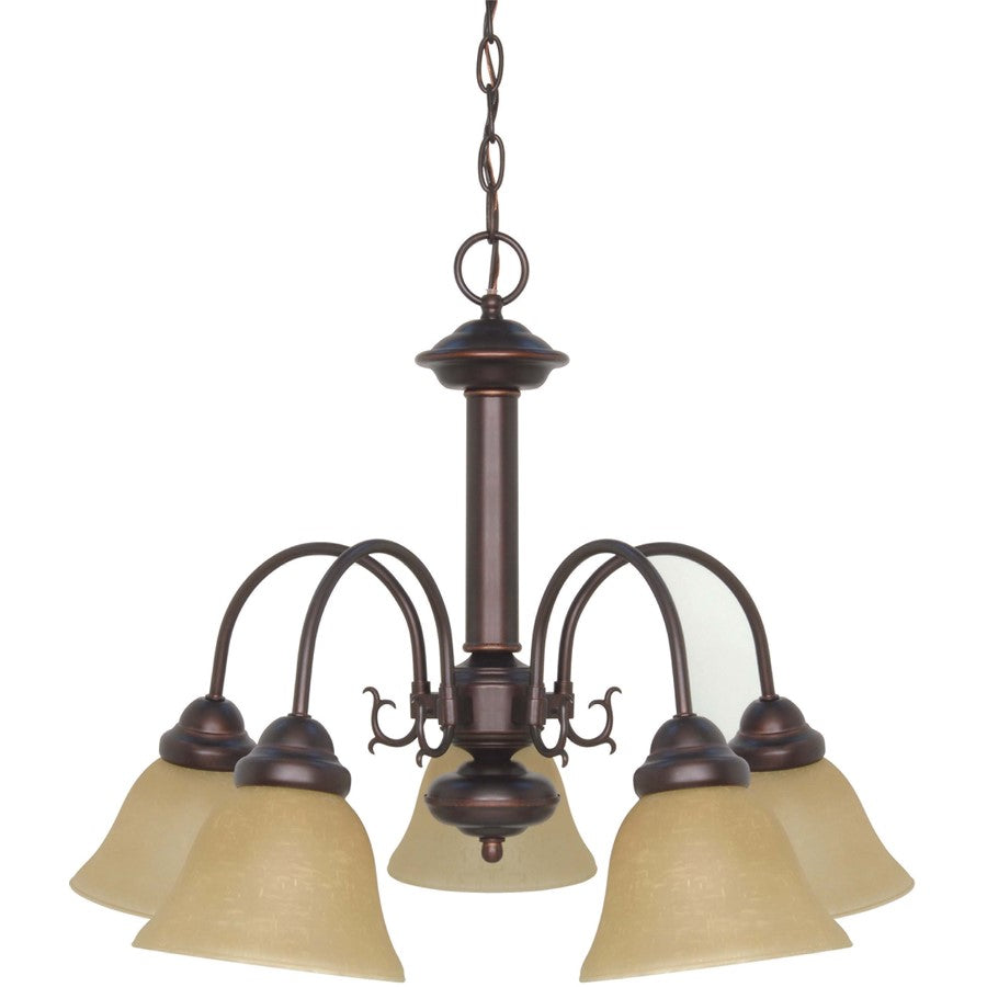 Nuvo Lighting Ballerina 24in 5-Light Chandelier | Traditional Mahogany Bronze and Champagne Linen Glass | Dining Room & Living Room | 20 x | Model 60-1251
