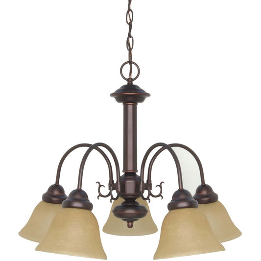 Nuvo Lighting Ballerina 24in 5-Light Chandelier | Traditional Mahogany Bronze and Champagne Linen Glass | Dining Room & Living Room | 20 x | Model 60-1251