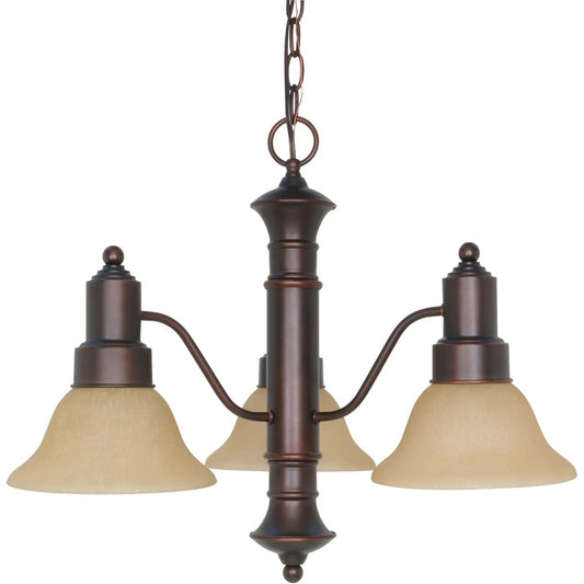 Nuvo Lighting Gotham 23in 3-Light Chandelier | Traditional Mahogany Bronze and Champagne Linen Glass | Dining Room & Living Room | 22.5 x | Model 60-1254