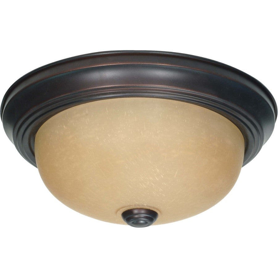 Nuvo 2-Light 11in Flush Mount | Mahogany Bronze and Champagne Linen Glass | Hallway & Bathroom Ceiling Light | 11.375 x 4.875 in | Model 60-1255