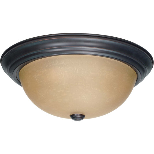 Nuvo 3-Light 15in Flush Mount | Mahogany Bronze and Champagne Linen Glass | Bathroom & Covered Patio Ceiling Light | 15.25 x 6 in | Model 60-1257