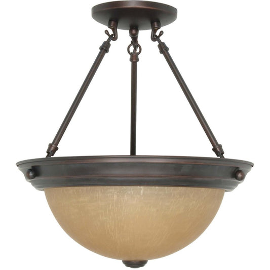 Nuvo 2-Light 13in Semi-Flush Mount | Mahogany Bronze and Champagne Linen Glass | Entryway & Hallway Ceiling Light | 13.25 x 14 in, Dry | Model 60-1259