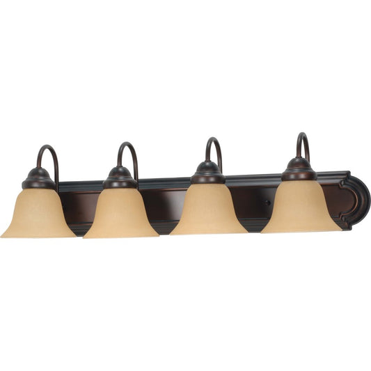 Nuvo Lighting Ballerina 30in 4-Light Vanity Light | Transitional Mahogany Bronze and Champagne Linen Glass | Bathroom Vanity | 30 x 8 x 8 | Model 60-1266
