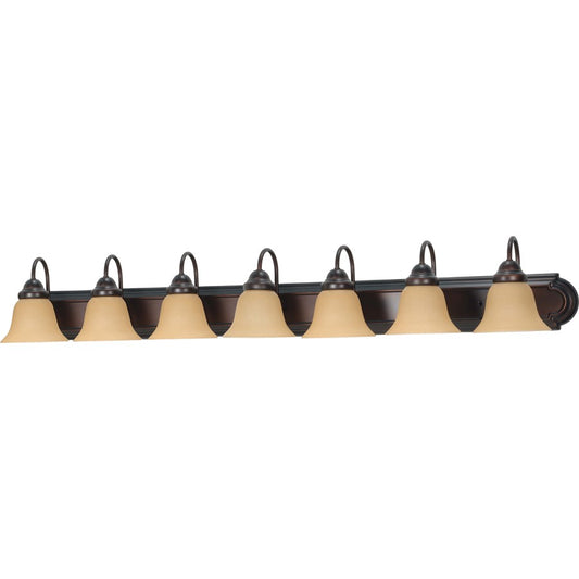 Nuvo Lighting Ballerina 48in 7-Light Vanity Light | Traditional Mahogany Bronze and Champagne Linen Glass | Bathroom Vanity | 48 x 8.5 x | Model 60-1268