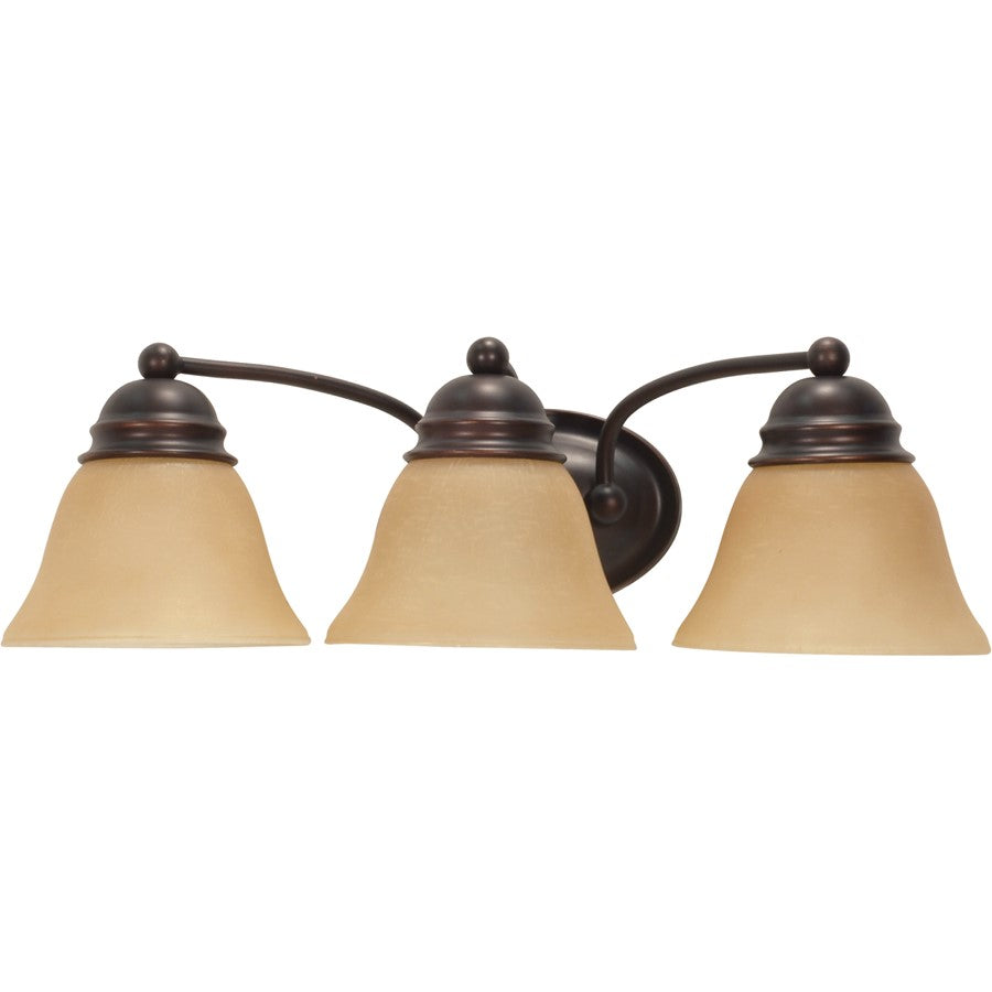 Nuvo Lighting Empire 21in 3-Light Vanity Light | Traditional Mahogany Bronze and Champagne Linen Glass | Bathroom Vanity | 20.5 x 8 x | Model 60-1272