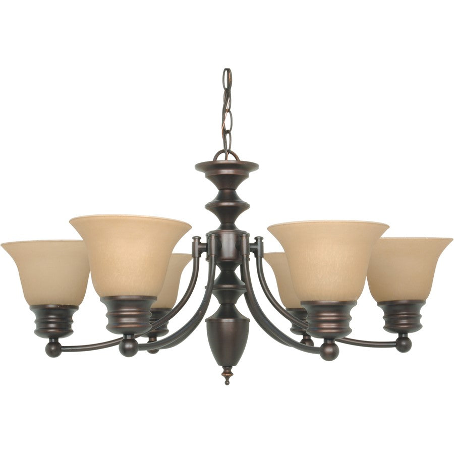 Nuvo Lighting Empire 6-Light 26in Chandelier | Traditional Mahogany Bronze and Champagne Linen Glass | Dining Room & Living Room | 26 x 26 | Model 60-1274