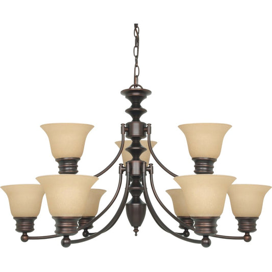 Nuvo Lighting Empire 32in 9-Light Chandelier | Traditional Mahogany Bronze and Champagne Linen Glass | Dining Room & Living Room | 27 x 17 | Model 60-1275