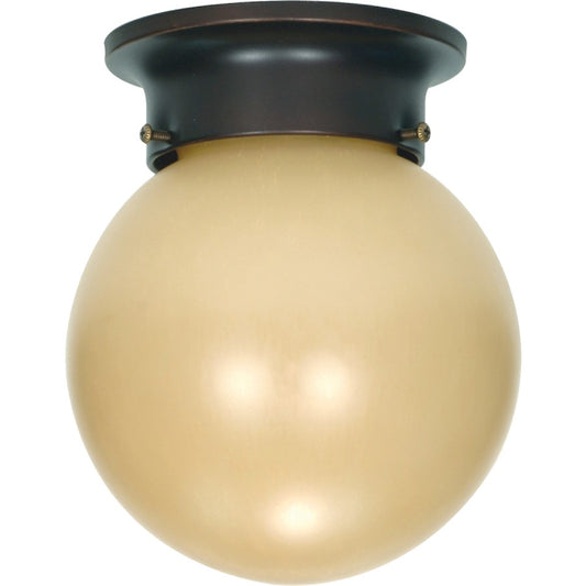 Nuvo Lighting 60-1279 6in 1-Light Flush Mount | Transitional Mahogany Bronze and Champagne Linen Glass | Hallway & Bathroom | 6 x 6 x 7.25 | Model 60-1279