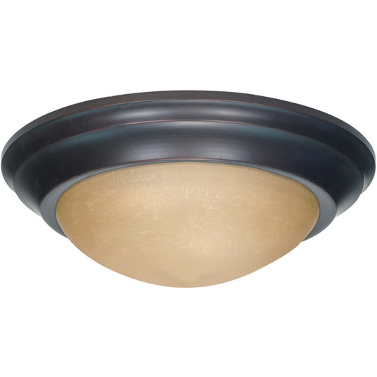 Nuvo Lighting 12in 1-Light Flush Mount | Mahogany Bronze and Champagne Linen Glass | Hallway & Bathroom Ceiling Light | 11.5 x 4.5 in | Model 60-1281