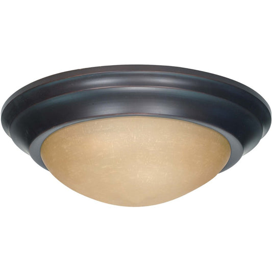 Nuvo Lighting 3-Light 17in Flush Mount | Mahogany Bronze and Champagne Linen Glass | Bathroom & Covered Patio Ceiling Light | 17 x 17 x 6 | Model 60-1283