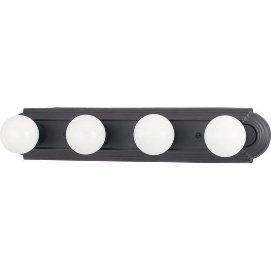 Nuvo Lighting Racetrack 24in 4-Light Vanity Light | Transitional Mahogany Bronze and Champagne Linen Glass | Bathroom Vanity & Powder Room | Model 60-1285