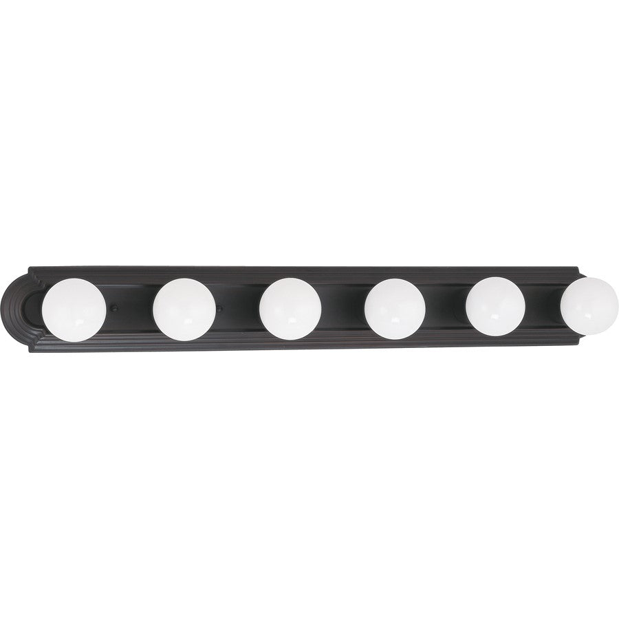 Nuvo Lighting 60-1286 36in 6-Light Bathroom Vanity Light | Traditional Mahogany Bronze and Champagne Linen Glass | Bathroom Vanity | 36 x | Model 60-1286