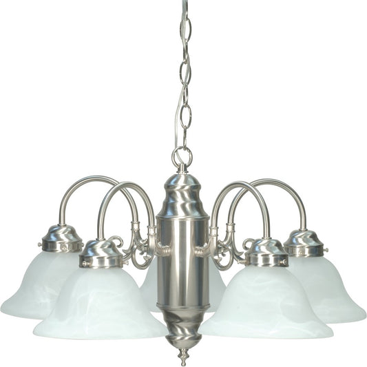 Nuvo 60-1290 23in 5-Light Chandelier | Traditional Brushed Nickel and Alabaster Glass | Dining Room & Living Room | 23 x 23 x 13.125 in | Model 60-1290