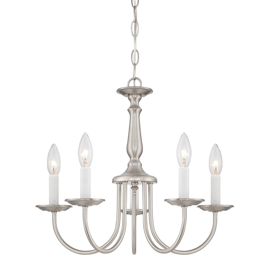 Nuvo Lighting 18in 5-Light Chandelier | Traditional Brushed Nickel and Clear Glass Candlesticks | Dining Room & Living Room | 18 x 14 in | Model 60-1298