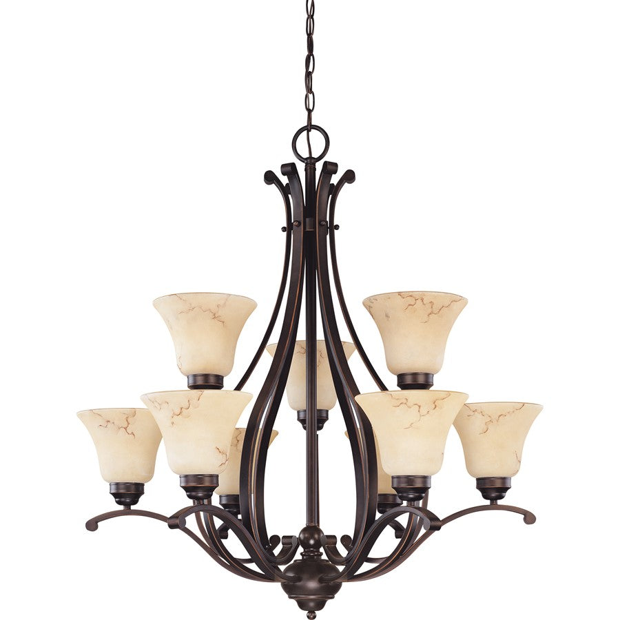 Nuvo Anastasia 34in 9-Light Chandelier | Transitional Copper Espresso and Honey Marble Glass | Dining Room & Living Room | 34 x 34 x 34 in | Model 60-1403