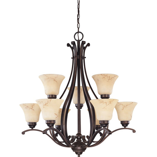 Nuvo Anastasia 34in 9-Light Chandelier | Transitional Copper Espresso and Honey Marble Glass | Dining Room & Living Room | 34 x 34 x 34 in | Model 60-1403