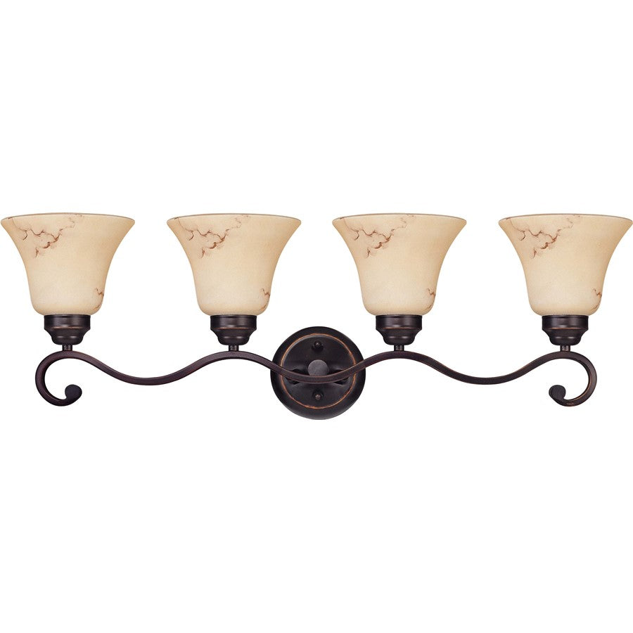 Nuvo Lighting Anastasia 32.625in 4-Light Bathroom Vanity | Transitional Copper Espresso and Honey Marble Glass | Bathroom Vanity | 11 x 11 | Model 60-1415