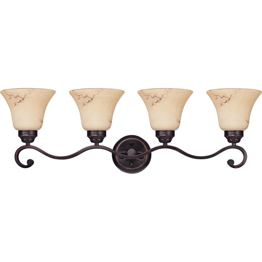 Nuvo Lighting Anastasia 32.625in 4-Light Bathroom Vanity | Transitional Copper Espresso and Honey Marble Glass | Bathroom Vanity | 11 x 11 | Model 60-1415