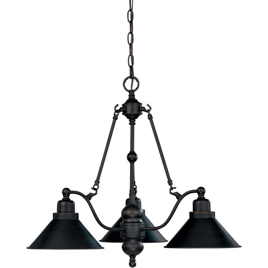 Nuvo Lighting Bridgeview 26in 3-Light Chandelier | Industrial Mission Bronze and Satin White Glass | Dining Room & Living Room | 26.5 x 22 | Model 60-1701