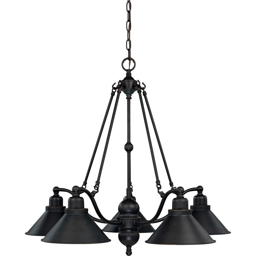 Nuvo Lighting Bridgeview 30in 5-Light Chandelier | Industrial Mission Dust Bronze and Satin White Glass | Dining Room & Living Room | 25 x | Model 60-1702