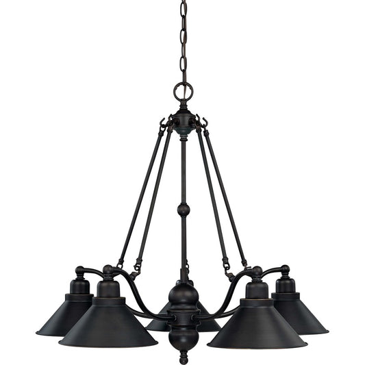 Nuvo Lighting Bridgeview 30in 5-Light Chandelier | Industrial Mission Dust Bronze and Satin White Glass | Dining Room & Living Room | 25 x | Model 60-1702